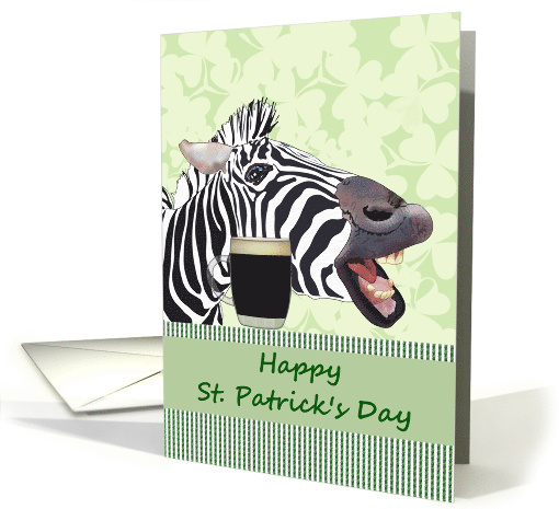 St. Patrick's Day Zebra with Glass of Stout Shamrock Leaves card