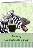 St. Patrick’s Day Zebra with Glass of Stout Shamrock Leaves card