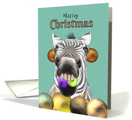 Christmas Zebra Wearing Bauble Earrings card (1725646)