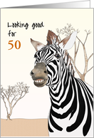 Custom Birthday Smiling Zebra out on Open Flat Land card