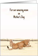 Mother’s Day from Two Young Siblings Lioness Two Cubs on the Plains card