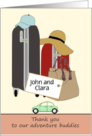 Thank You to Travel Buddies on Car Trip Luggage and Hats Custom card