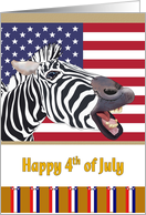 4th of July Happy Zebra and Stars and Stripes card