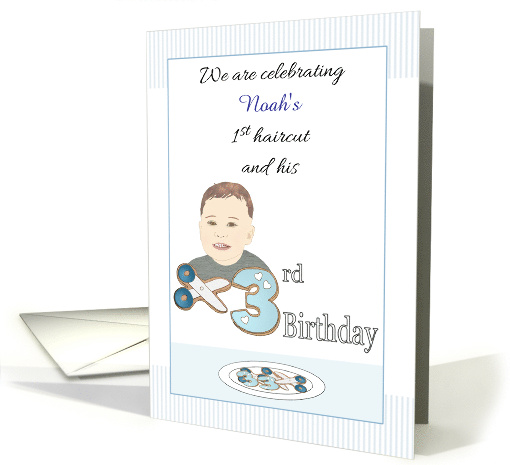 Invitation 3rd Birthday Upsherin Party Boy and Cookies Custom card