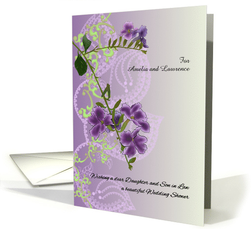 Couples Shower Daughter Son in Law Purple Flowers Abstract Swirls card