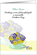 Mother’s Day For Mom of Girls Yellow Blue Pansies In A Cup And Saucer card