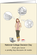 National College Decision Day Young Lady Mulling Over College Options card