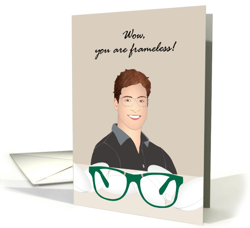 Man Wearing New Contact Lenses Dotted Lines Where Glasses Were card