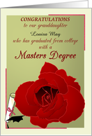 Granddaughter College Graduation Masters Degree Red Rose Custom card