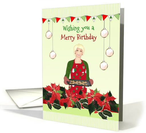 Birthday On Christmas Blonde Haired Lady Baking Holiday Cookies card