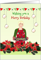 Birthday On Christmas Blonde Haired Lady Baking Holiday Cookies card