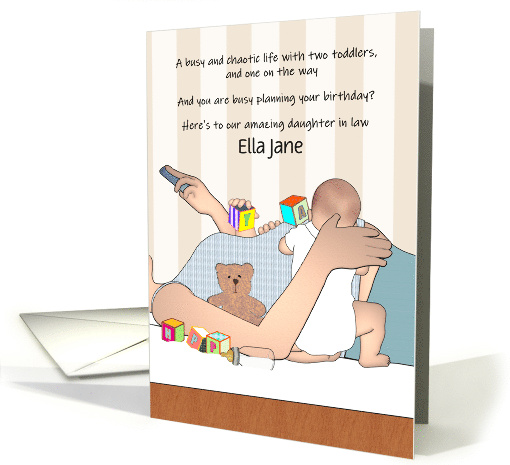 Pregnant Daughter In Law With Her Toddlers Birthday Custom card