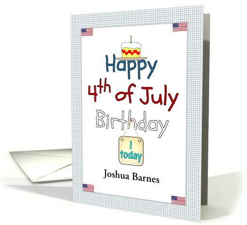 1st Birthday On 4th Of July Cake With Red Hearts US Flag Custom card