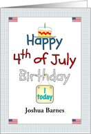 1st Birthday On 4th Of July Cake With Red Hearts US Flag Custom card