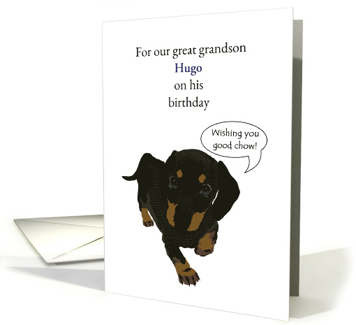 Great Grandson Birthday Dachshund With Good Chow Wishes Custom card