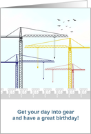 Crane Operator Birthday Colored Profiles of Cranes Against Blue Sky card