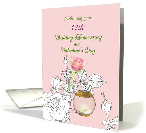 Wedding Anniversary on Valentine's Day Roses and Tealight Custom card