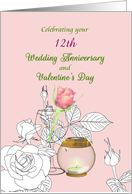 Wedding Anniversary on Valentine’s Day Roses and Tealight Custom card