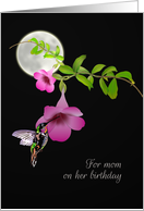 Hummingbird Visits Flower In The Night Full Moon Birthday For Mom card