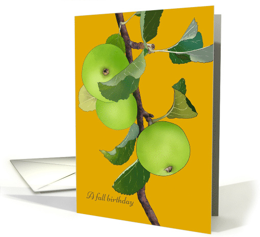 Fall Birthday Drawing Of Green Apples And Foliage On Branch card