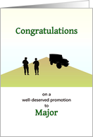 Promotion To Major In Army Jeep And Personnel Silhouettes On Terrain card