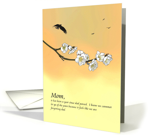 For Mom 1st Anniversary Dad Passing Birds Flying Orange Dawn Sky card