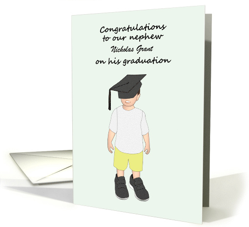 Nephew Graduation Child Wearing Graduation Cap and Adult Shoes card