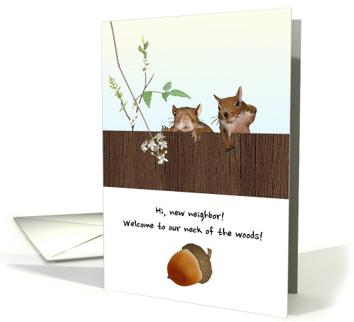 Welcome New Neighbor Two Squirrels Saying Hello Over Wooden Fence card
