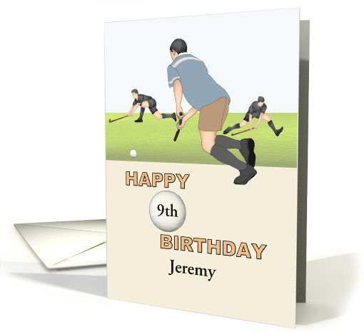 Custom 9th Birthday Field Hockey Theme Players On The Grass card