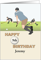 Custom 9th Birthday Field Hockey Theme Players On The Grass card