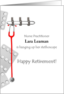 Retirement Female Nurse Practitioner Hanging Up Stethoscope card