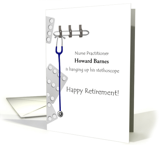 Retirement Male Nurse Practitioner Hanging Up Stethoscope card