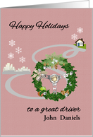 Happy Holidays Driver Decorated Steering Wheel Road House to City card