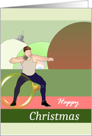 Christmas Track And Field Athlete Putting A Shot Color Blocks Baubles card