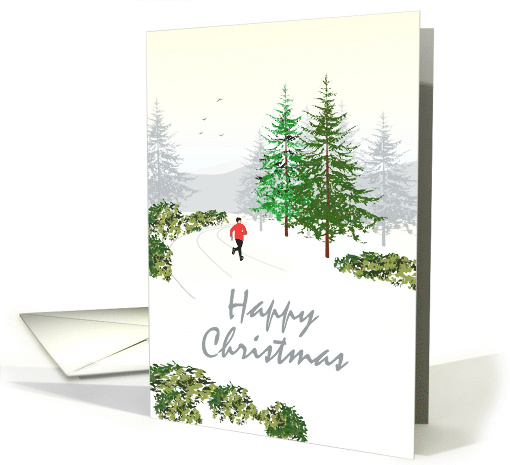 Christmas Track And Field Athlete Running On Wintry Country Road card