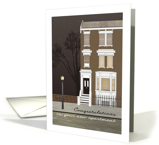 New Apartment Lit Street Lamp In Front of Apartment Building card