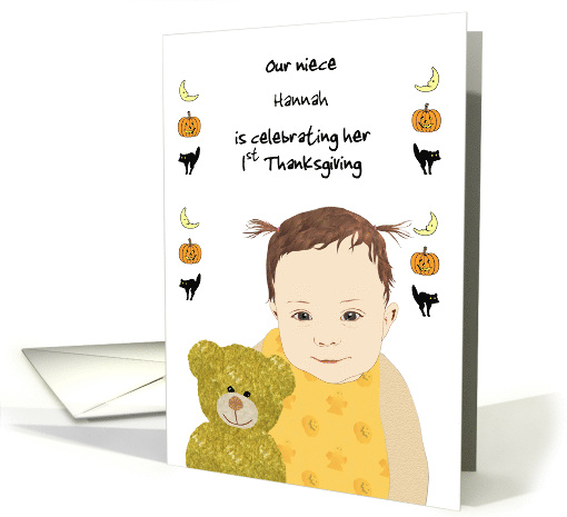 Niece First Thanksgiving Smiling Baby And Teddy Custom card (1755980)