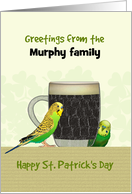 St. Patrick’s Day Parakeets Beside Delicious Glass Of Stout card