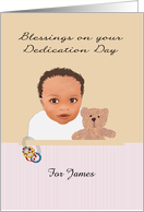 African American Baby And Teddy Bear Dedication Day card