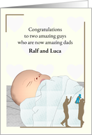 Gay Couple Adopting Baby Boy Cute Infant Asleep card