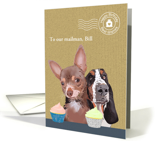 Birthday For Mailman Chihuahua And Basset Hound And Cupcakes card