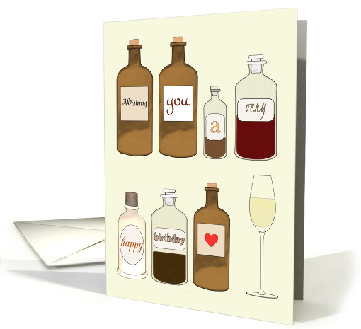 Vintage Apothecary Bottles Labels With Birthday Greeting... (1759764)