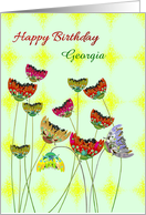 Custom Birthday From All Of Us Colorful Abstract Flowers On Stalks card