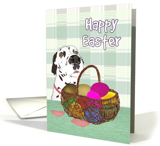 Easter For Pet Dalmatian Basket Of Colorful Eggs Plaid Pattern card