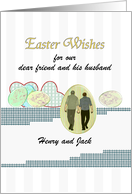 Easter For Gay Friend And Husband Couple Walking Hearts Colored Eggs card