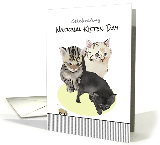 National Kitten Day Cute Kittens And Mouse Toy card (1763398)