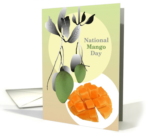 National Mango Day Green Mangoes On Tree Juicy Cut Mango card