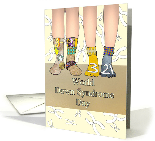 World Down Syndrome Day Wearing Mismatched 3-21 Colorful Socks card