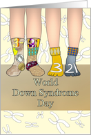 World Down Syndrome Day Wearing Mismatched 3-21 Colorful Socks card