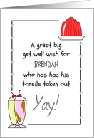 Custom Get Well For Young Boy Tonsils Removed Ice Cream and Jelly card